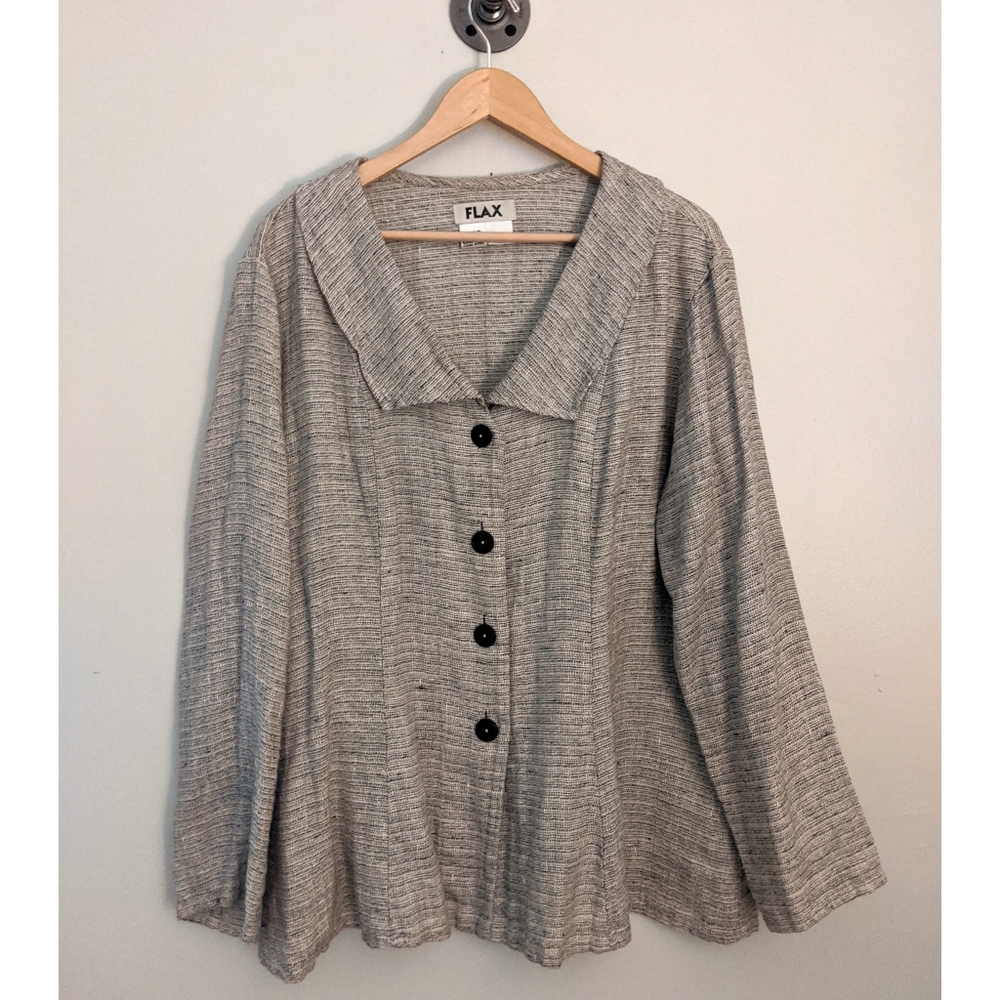 FLAX 100% Linen bone and black textured Shirt Jacket